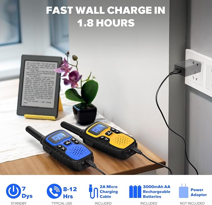 Wishouse Walkie Talkies for Adults Long Range-Rechargeable 4 Pack 2 Way Radios, Hiking Accessories Camping Gear Xmas Birthday Gift for Kids Family with Lamp,SOS Siren,NOAA Weather Alert,Easy to Use