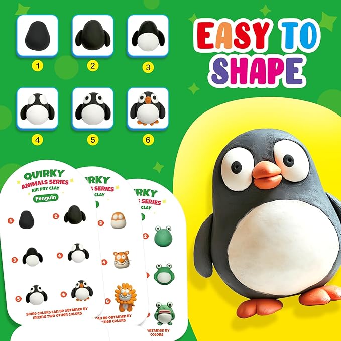 Air Dry Clay Kits for Kids, Arts and Crafts for Kids Ages 8-12, DIY 12 Animals Magic molding Clay Set with Sculpting Tools & Magnets, Modeling Toys for Boys & Girls Ages 4 5 6 7 8+ Years Old