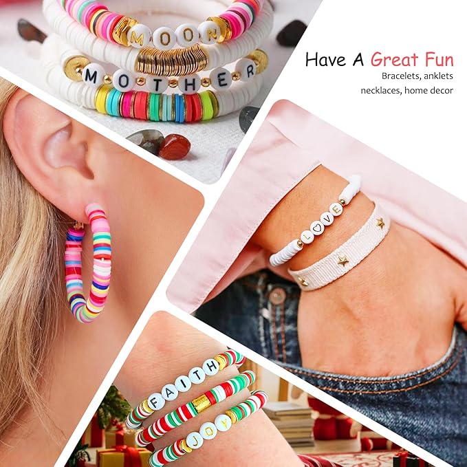 Redtwo 23200 Pcs Clay Beads Bracelet Making Kit 144 Colors 7 Boxes Flat Polymer Heishi Beads Set for Friendship Jewelry Making with Pendant Charms Crafts Gifts for Girls Ages 6-12 Kids Adults