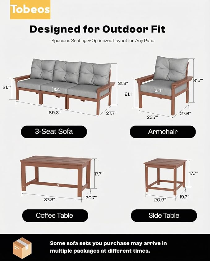 HDPE 10 Piece Outdoor Patio Furniture Set, All-Weather Outdoor Couch Set - Image 2
