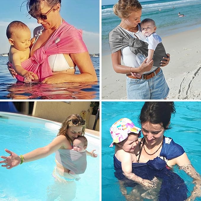 CUBY Water Baby Sling Carrier Lightweight Breathable Mesh Baby Wraps Carrier Adjustable Ring Sling Quick-Drying Baby Carriers Sling for Newborn Toddler Summer Swimming Pool Beach(Dark Blue)