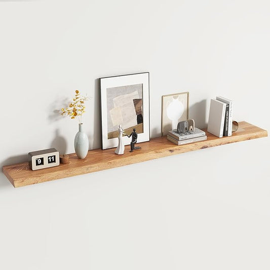 Rustic Elm Wood Floating Shelf for Wall, Live Edge 72"W x 9.2"D x 1.4"H, 1 Pack with Invisible Bracket, Large Wall Mounted Storage Shelf for Living Room Bedroom Kitchen Bathroom Decor, Natural Finish