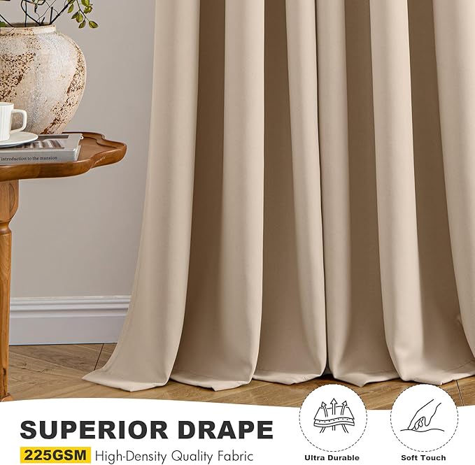MIULEE Beige Blackout Curtains for Bedroom Living Room 63 Inches Long 2 Panels, Thermal Insulated Room Darkening Drapes Solid Grommet Top Noise Reduction Light Blocking Window Treatments 40x63 Inch