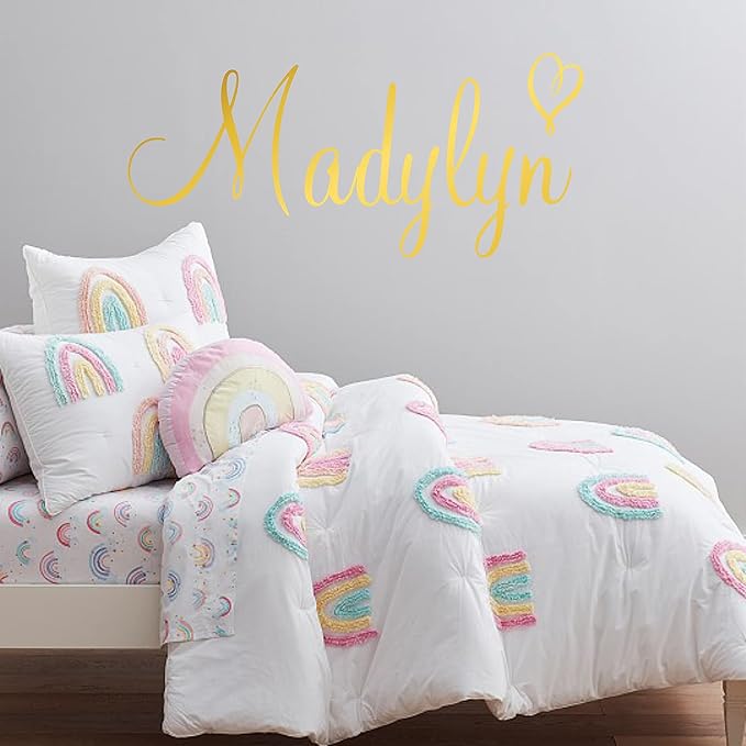 Custom Name & Heart Wall Decal- Baby Boy Girl Unisex - Nursery Decal for Home Bedroom Children - Wall Sticker (397) (52" Wide x 19" high)