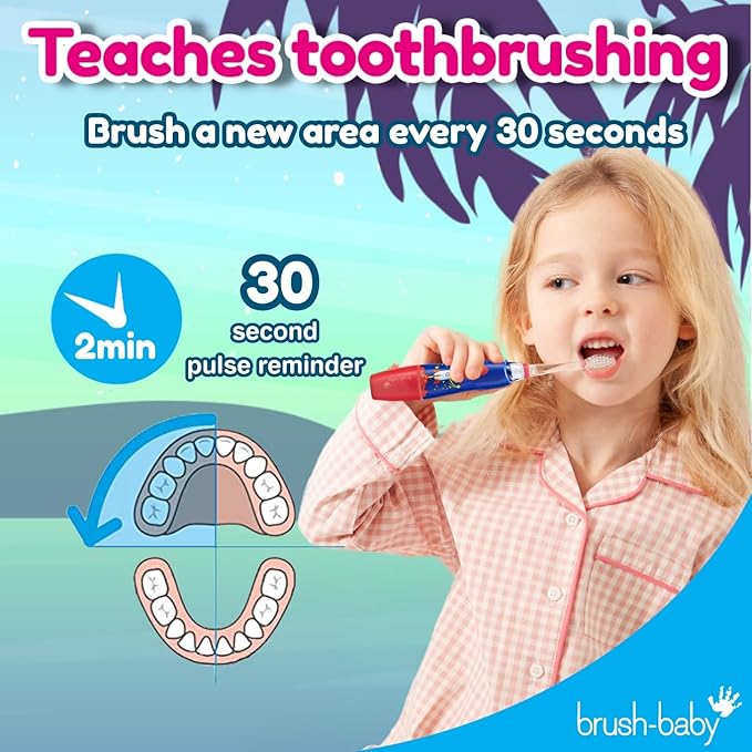 Brush‑Baby - KidzSonic Flamingo Kids Electric Toothbrush for Ages 3+ with Disco LED Lights, Gentle Sonic Vibrations, 2-Minute Smart Timer & 30‑Second Pulse Reminders – AAA Battery Included