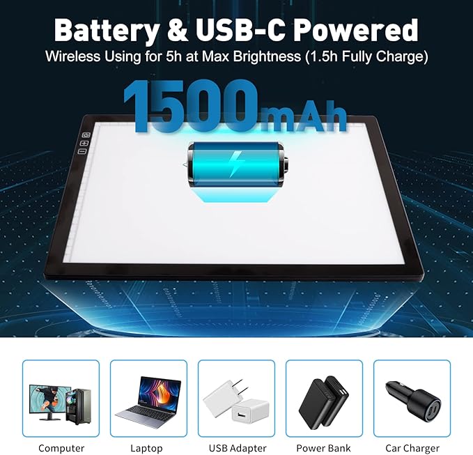 Rechargeable A4 Light Pad with Innovative Stand and Top Clip, Elice Wireless Bright Light Tracing Board Portable LED Artcraft Tracer Box for Artists, Drawing, Cricut Weeding Vinyl, Diamond Painting