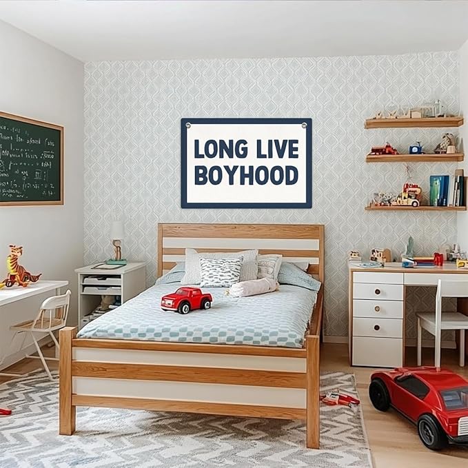 Toddler Boy Room Decor, Long Live Boyhood Banner Wall Hanging, Boys Room Wall Decor Banner Flag, Wall Flag Playroom Nursery Toddle Room Boys Room Decor Classroom Decorations, Banner for Room