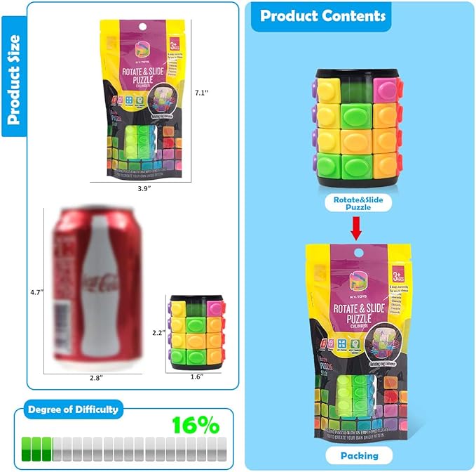 R.Y.TOYS Rotate and Slide Puzzle-Design Patent,Fidget Toys(Restore Order/Create Patterns) 8 Colors,4 Layers-Detach Piece for Quick Play,Brain Teaser,Sensory Toys,Birthday Gifts,Easter Basket Stuffers