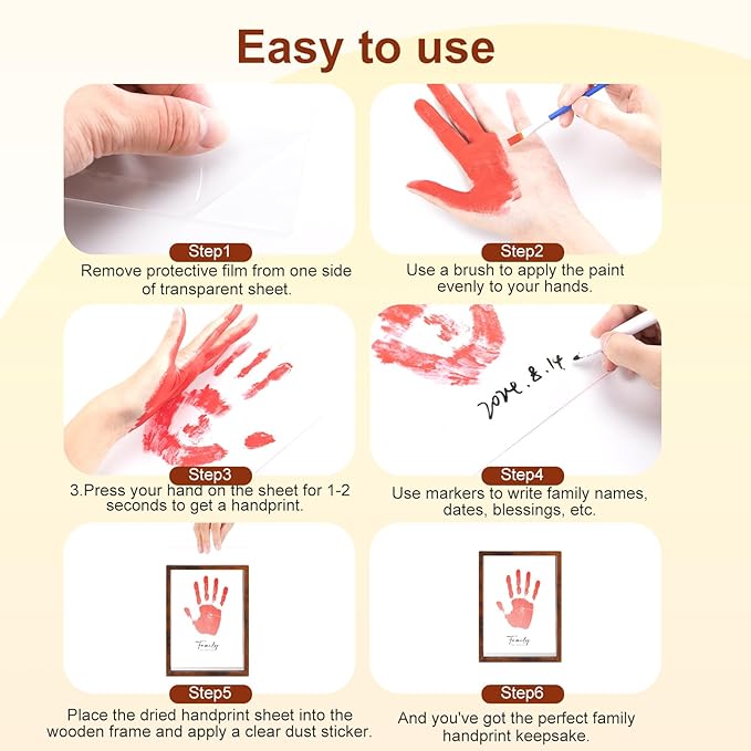 Family Handprint Kit,DIY Colorful Craft Keepsake Art Baby Newborn Hand and Footprint Wooden Frame for Home Decor New Mother Gifts Set(5 Sheets with 8 Colors) (Black)