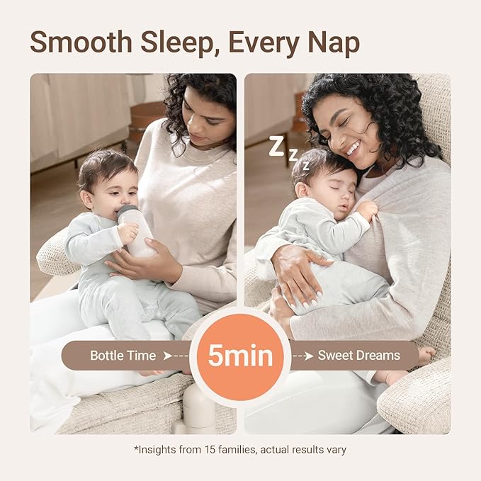 Nursery Swivel Glider Recliner Chair with Adjustable Armrests & Headrest, Rocking Chair Nursery with Removable Cover for Breastfeeding, FSC & Oeko-TEX Certified, Beige