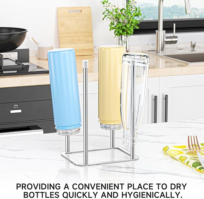 Water Bottle Drying Rack, Stainless Steel Bottle Dryer Rack, Baby Bottles Rack Dryer, Cup Drying Rack, Reusable Bag Drying Stand, Kitchen Stand Holder for Glass Bottles, Water Cups, Plastic Bag