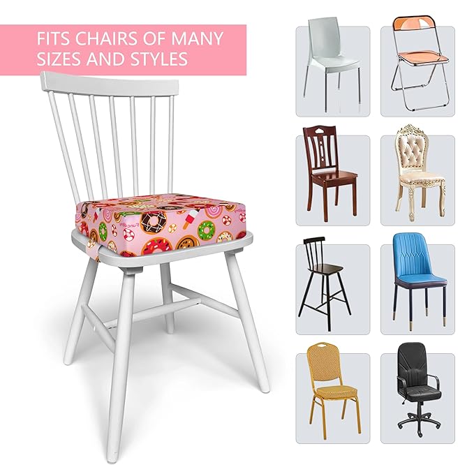 Toddler Booster Seat for Dining Table, Portable Booster Seat for Kitchen Chair, 4 Inch High-Density Foam Cushion with Adjustable Safety Straps and Non-Slip Bottom, Perfect for Kids Travel and Daily