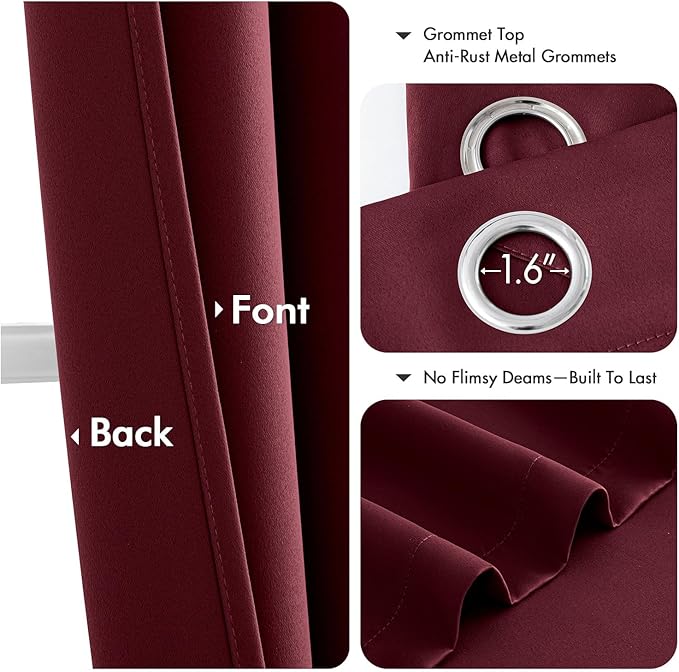 MIULEE Burgundy Red Blackout Curtains - Thermal Insulated Bedroom Curtains Room Darkening Drapes for Living Room Kitchen Christmas Grommet Top Window Treatment, 40 x 54 Inches Long, 2 Panels