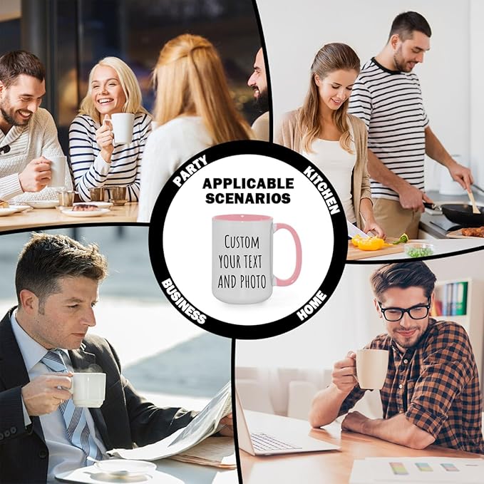 Ship Next Day Custom Mug Design Your Own Photo Text Personalized Picture Gifts for Women Men Customized Gift Idea Personalized Coffee Mugs 15oz Pink Handle