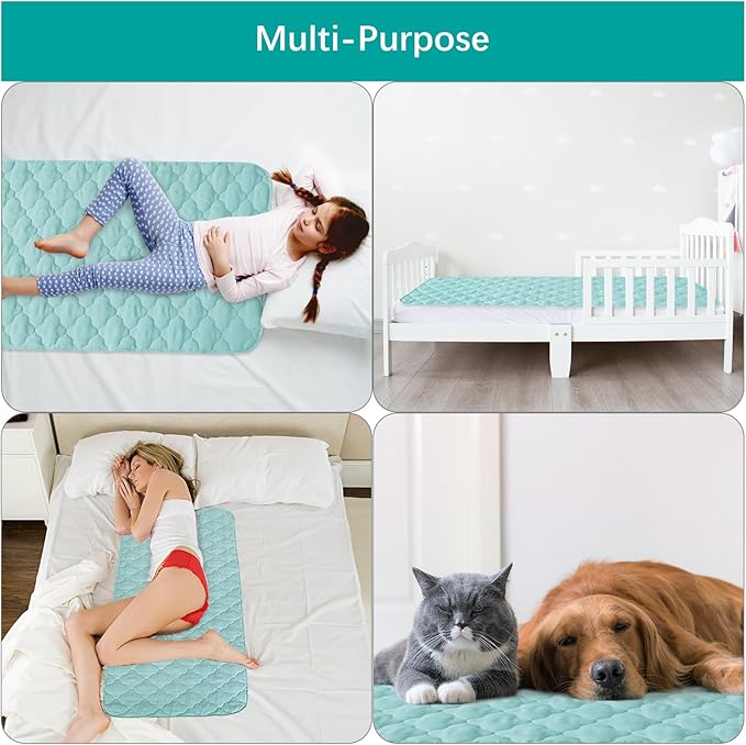 Waterproof Crib Mattress Protector Pad Cover 28" x 52", Anti Slip & Absorbent Waterproof Bed Pads for Standard Crib/Toddler Bed Quilted Machine Washable (Quilted Improved Thickness) Aqua