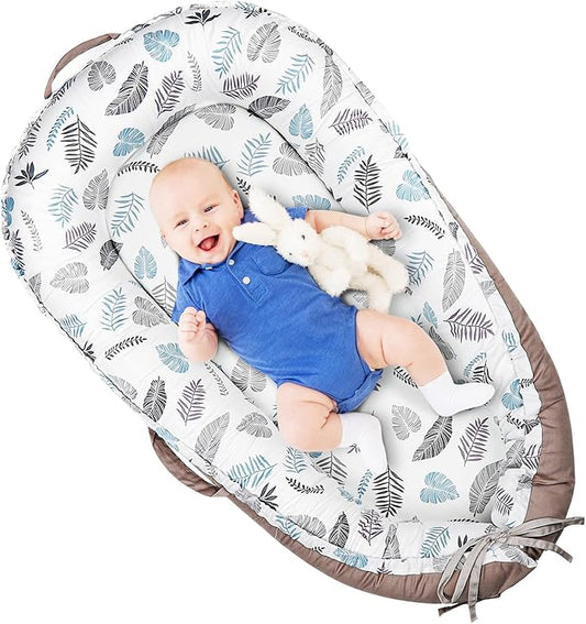 Baby Lounger Cover Only for Newborns, 100% Cotton Soft Portable Baby Nest Lounger Cover, Breathable Infant Lounger Replacement Cover, Lounger Pillow Cover Fit for Snuggle Me, Cover Only(Leaf Pattern)