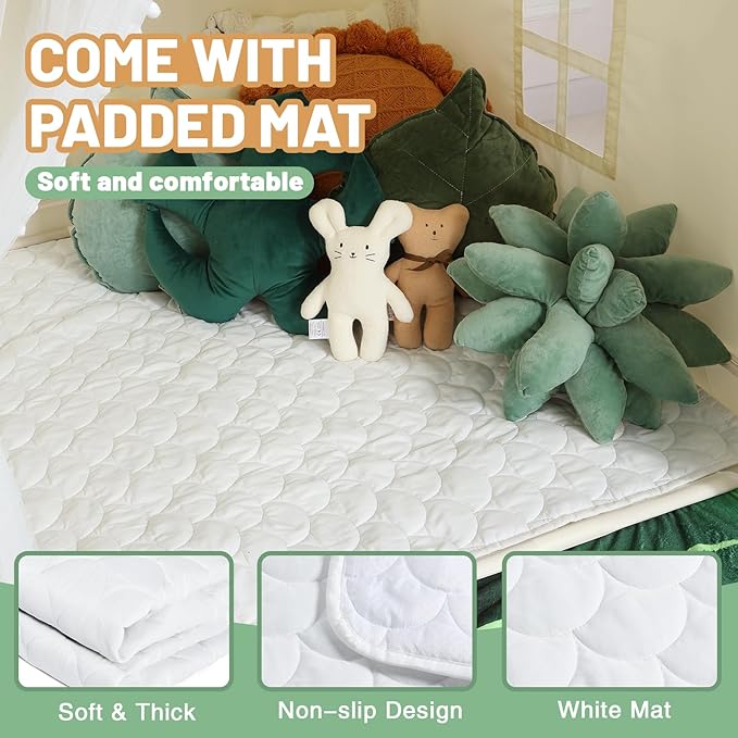 Wilwolfer Kid Tent with Mat, Star Lights - Kids Play Tents for Toddlers Kids Tents Indoor Playhouse - Princess Tent for Girls Toy House Gift (Beige with Mesh)