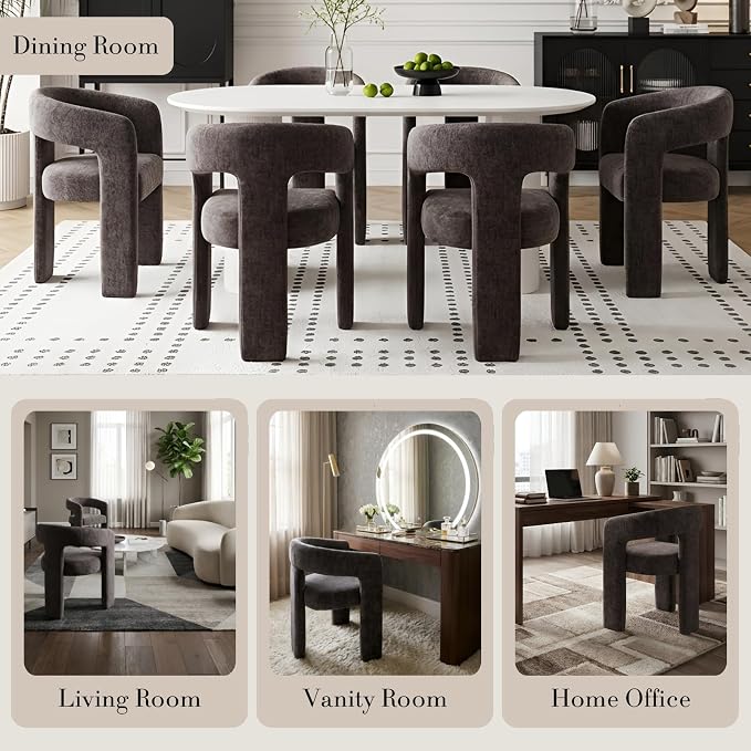 Modern Chenille Dining Chairs Set of 6, Upholstered Barrel Chairs - Image 5