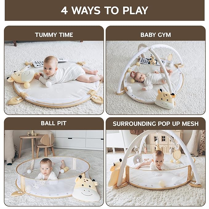 6-in-1 XL Play Mat & Play Gym, Baby Gym, Baby Activity Gym, Sensory Exploration and Motor Skill Development Toys (Sand)
