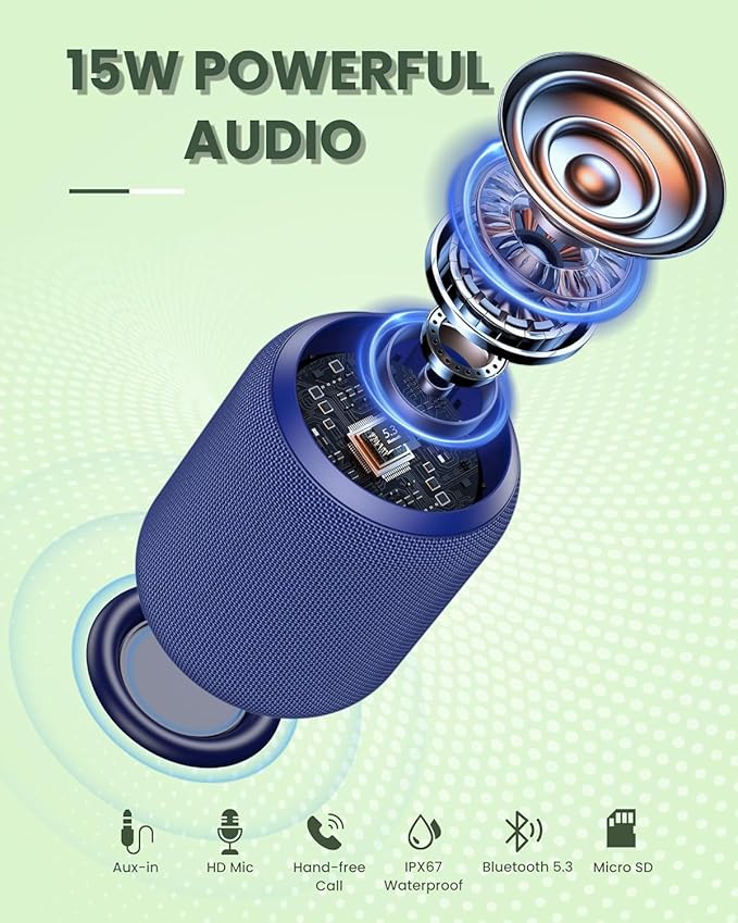 NOTABRICK Bluetooth Speakers Blue,Portable Wireless Speaker with 15W Stereo Sound, IPX6 Waterproof Shower Speaker, Dual Pairs, Portable Speaker for Party Beach Camping