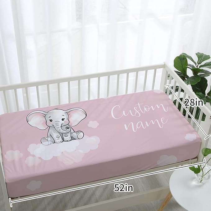Personalized Nursery Crib Bedding Set: Custom Name 5 Piece Baby Crib Sets with Starry Sky Elephant Design - Toddler Double Layer Blanket Set, Comfortable Crib Bed Sheets for Baby Grils