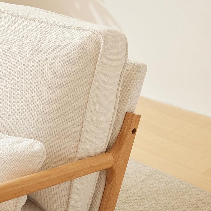 Bonnlo Coarse Linen Beige Mid Century Modern Accent Chair, Soild Wood Padding - Image 6