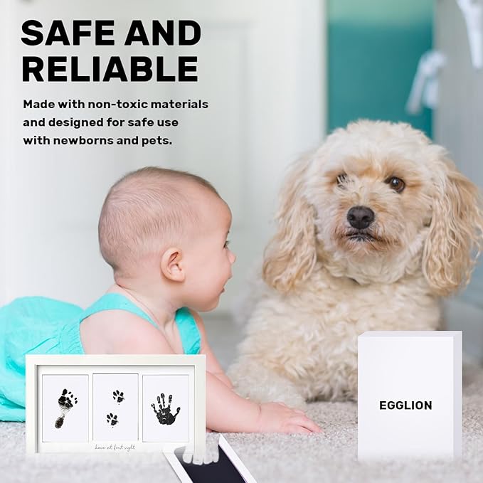 2-Pack Inkless Baby Hand and Footprint Kit with Mess-Free Ink Pad – Baby Safe Ink Pad for Hand, Foot & Paw Prints – Newborn Footprint & Paw Print Kit for Dogs and Cats – 8 Cards(Jet Black, L)
