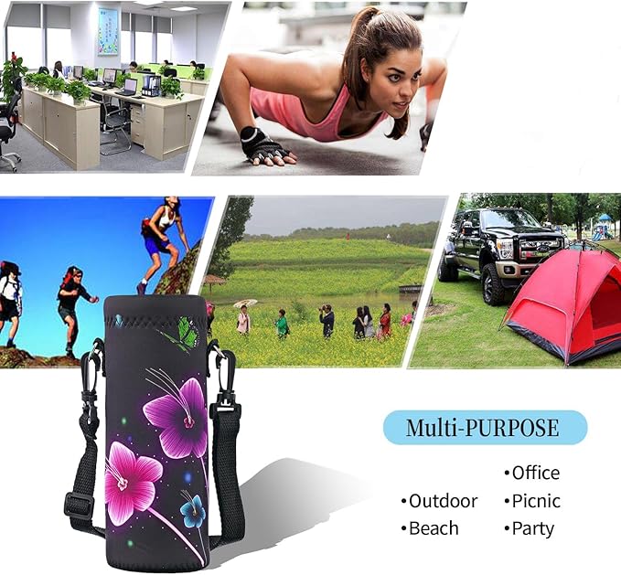 RICHEN Neoprene Water Bottle Carrier Bag with Adjustable Shoulder Strap,Insulated Water Bottle Cover for Stainless Steel/Glass/Plastic Bottles