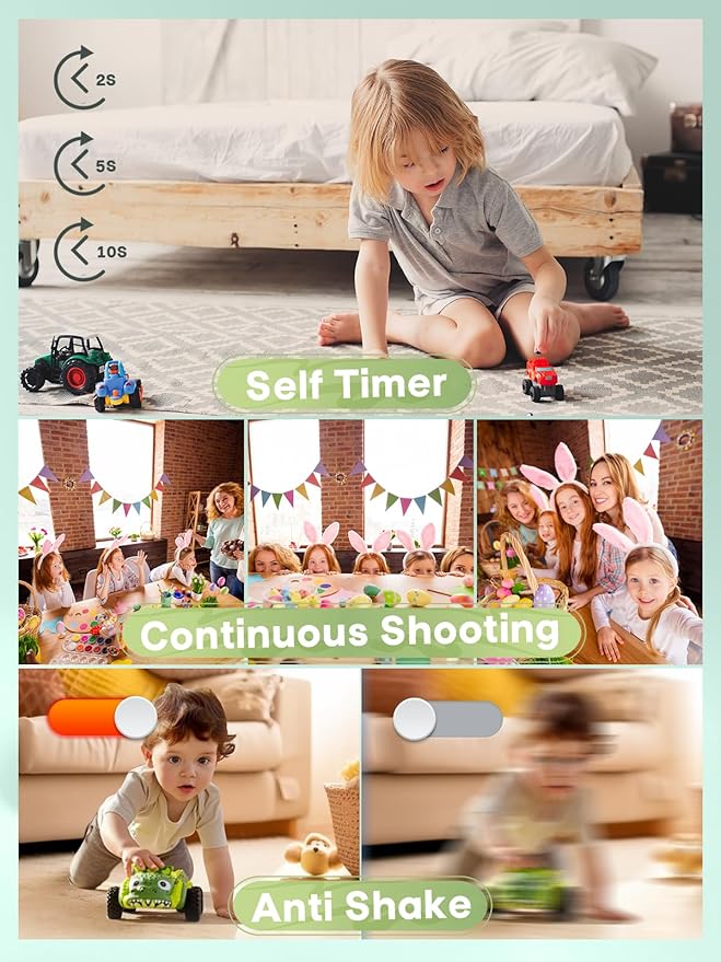 Digital Kids Camera 1080P Vlog Camera with 64GB, Lanyard, 16X Zoom Anti Shake, Card Reader 44MP Compact Portable Point Shoot Digicam for Kid Teen Girl Boy Christmas Halloween Thanksgiving(Pink)