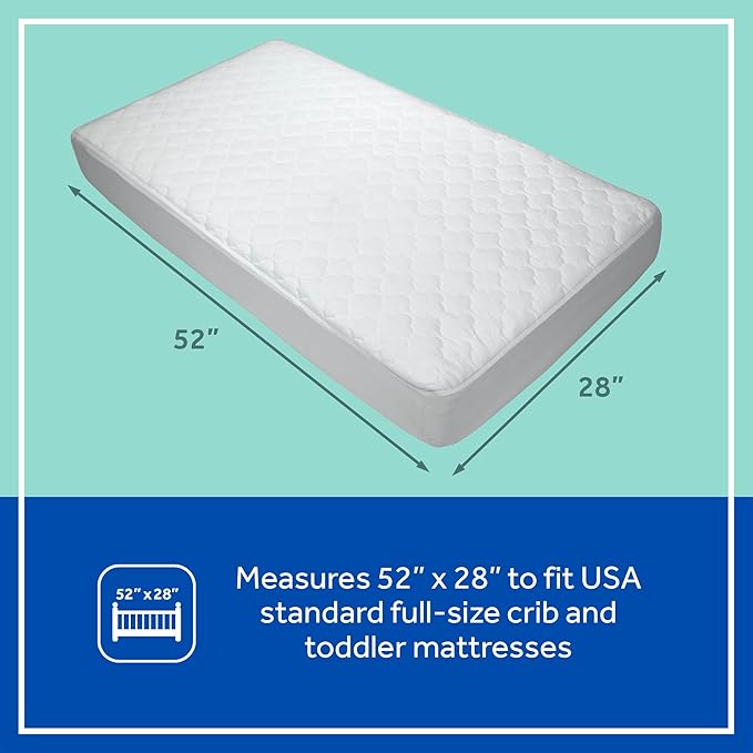 Sealy Baby Stain Protection Waterproof Crib Mattress Protector Cover, Fitted Toddler Bed Pad, Protective Sheet for Boys and Girls Bedding, Noiseless & Machine Washable/Dryer Friendly 52x28 - White