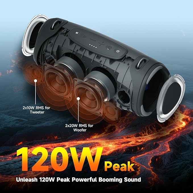 Portable Bluetooth Speaker 80W RMS,120W Peak Loud Subwoofer Wireless Stereo with HD Sound,8H Playtime IPX7 Waterproof for Party cmaping Beach (CAMO-80W RMS/120W Peak)