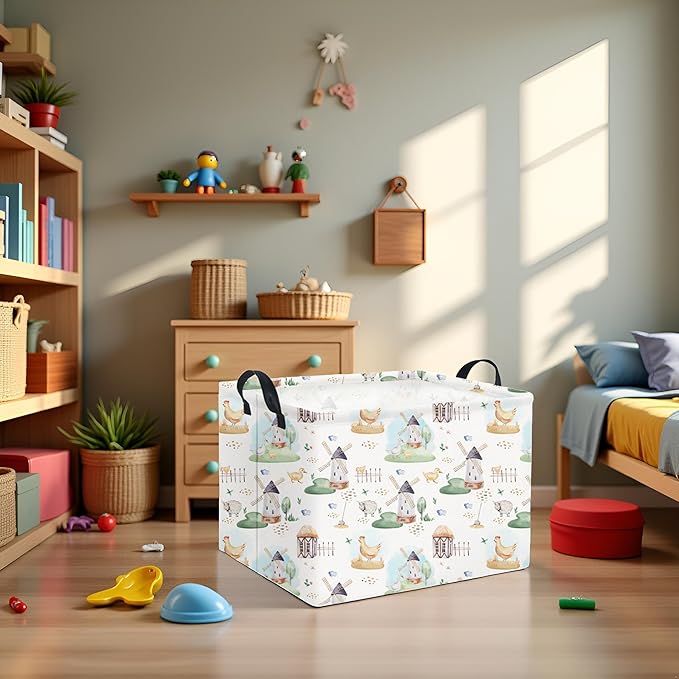 HIYAGON Rectangular Baby Basket for Boys Kids Baby Storage Basket Toy Storage Bin Organizer Box Room Decor(Farm)