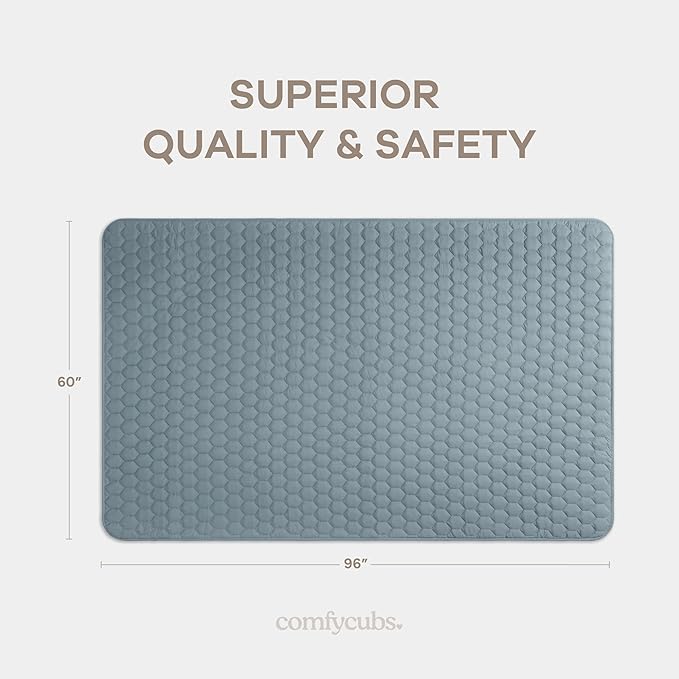 Comfy Cubs Rectangle Kids Play Mat - Large 60 x 96 inches Soft Quilted Baby Floor Mat with Non-Slip Bottom - Plush Design for Toddlers' Playtime and Relaxation - Comfortable and Durable - Pacific Blue