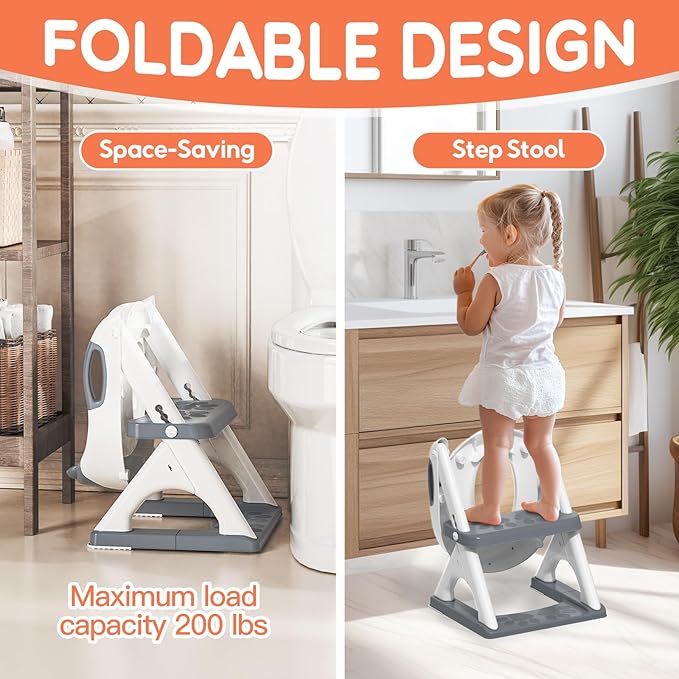 SKYROKU Potty Training Seat for Toddlers – 2-in-1 Adjustable Potty Ladder with Step Stool, Anti-Slip Cushion, Splash Guard & Extra-Wide Pedals, Supports 200+ lbs, Ideal for Boys & Girls