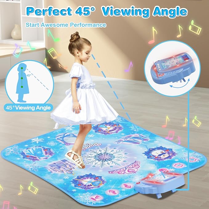 Dance Mat for 3-12 Year Old Girls, Frozen Toys Electronic Dance Pad with 8 Button & Wireless Bluetooth, Music Game Birthday for Kids Ages 3 4 5 6 7 8 9 10+
