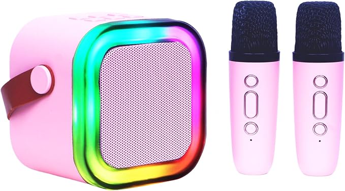 Mini Karaoke Machine for Kids Adults with 2 Wireless Microphones Portable Bluetooth Speaker with Microphone,Toys Birthday Gifts for Girls Ages 4, 5, 6, 7, 8,12+ Toddler Teens
