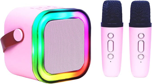 Mini Karaoke Machine for Kids Adults with 2 Wireless Microphones Portable Bluetooth Speaker with Microphone,Toys Birthday Gifts for Girls Ages 4, 5, 6, 7, 8,12+ Toddler Teens
