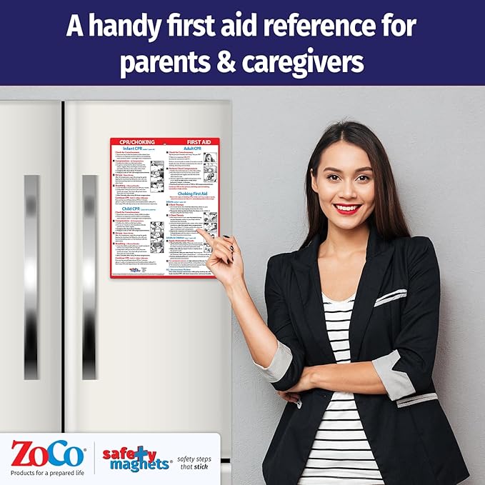 Safety Magnets by ZOCO – CPR & Choking Fridge Magnet – First Aid Instructions for Infants, Children, & Adults – Heimlich Maneuver Laminated Card 8.5" x 11"