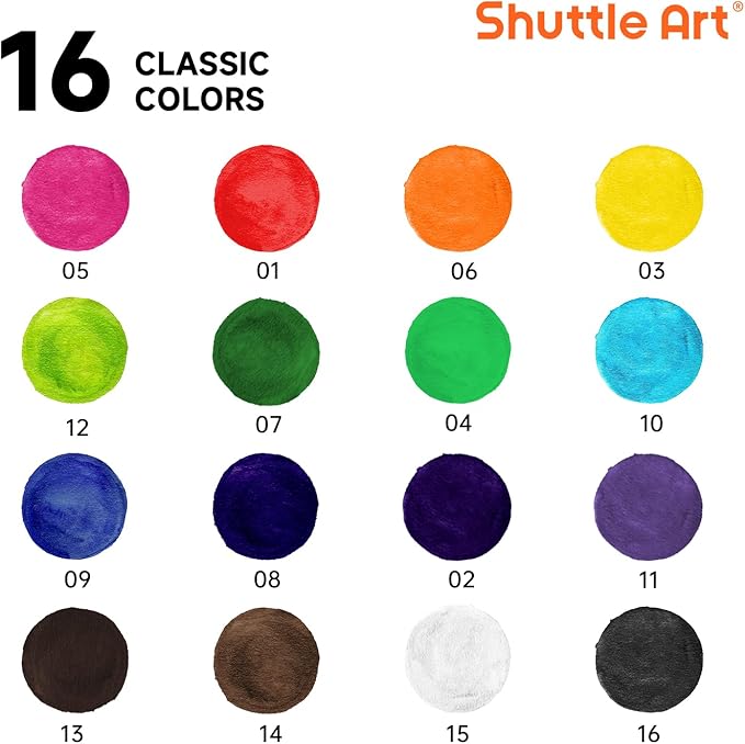 Shuttle Art 16 Colors Watercolor Paint Set Bulk, 15 Pack, Watercolor Paint Set with Paint Brushes for Kids and Adults, Washable Paint for Classroom, Parties, Kindergarten and Art Activities