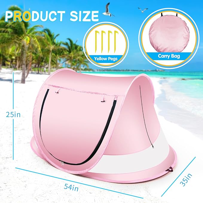 Baby Beach Tent,Large Pop Up Beach Tent Sun Shade for Beach,Portable Baby Travel Tent with Mosquito Net,Indoor Baby Play Tent,UPF 50+ UV Protection Sun Shelters for Infants