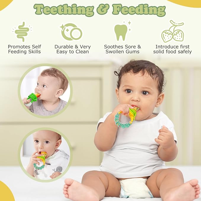 Baby Fruit Feeder & Baby Breastmilk Popsicle Molds-WAJIAYON Silicone Babies Food Freezer Tray Storage Containers, Infant Food Pacifier Feeder and Teether Infant Teething Feeders-Green