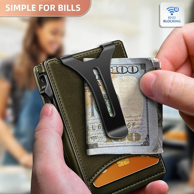 BULLIANT Men Wallet,Money Clip Wallet Slim For Gift Men 9Cards-Metal Credit Card Case in Magnetic Leather Flip
