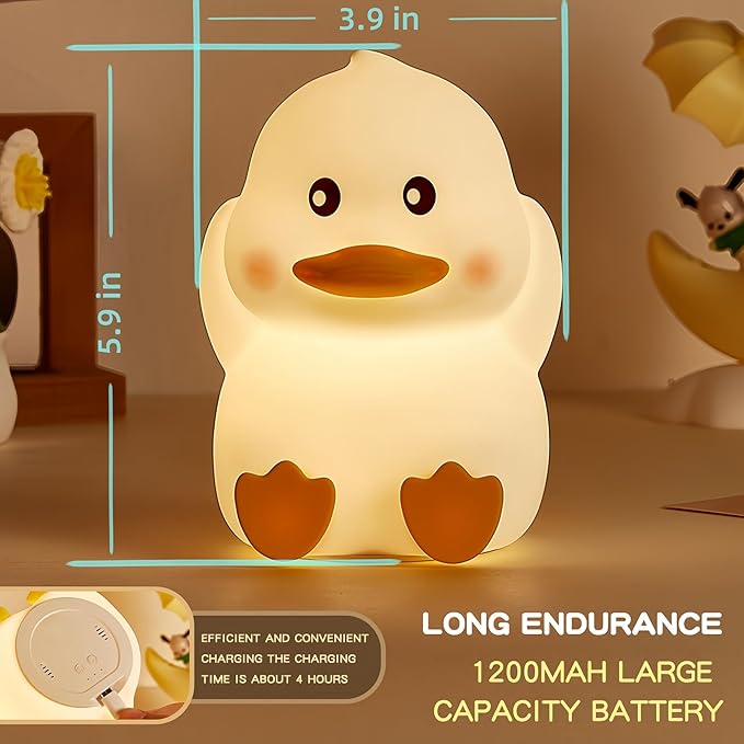 Soft Silicone Cute Duck Night Light, 2-Level Brightness 6 Colors Changeable, with Timing Function Rechargeable Night Light for Nursery Kids Bedroom, Toddler Gift