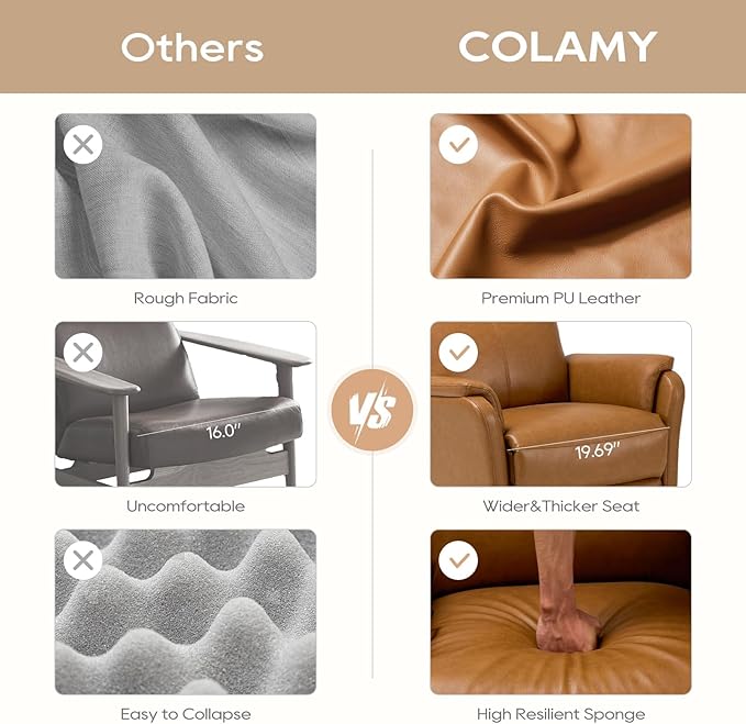 COLAMY Leather Swivel Recliner Chair with Footrest, High Back with Double-Layer Cushion, Glider Recliner for Nursery & Living Room, Bedroom, Camel