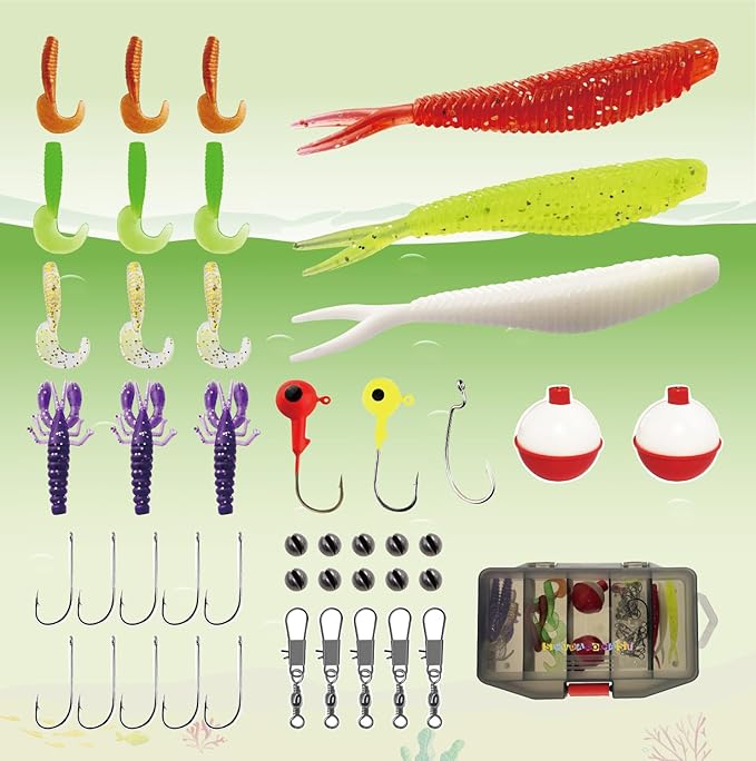 Kids Fishing Pole Set, Kids Fishing Rod and Reel Combo and Fishing Net Tackle Box with Fishing Lures Hooks and Bag for Boy, Girl, Youth, Beginner, Over 3 Years Old