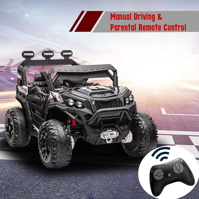 4x4 Kids Ride On Car with Remote Control, 24V Battery Powered Ride On Truck 4WD/2WD Switchable Electric Car for Kids Ride On UTV for Boys with Car Key LED Lights Music, Black…