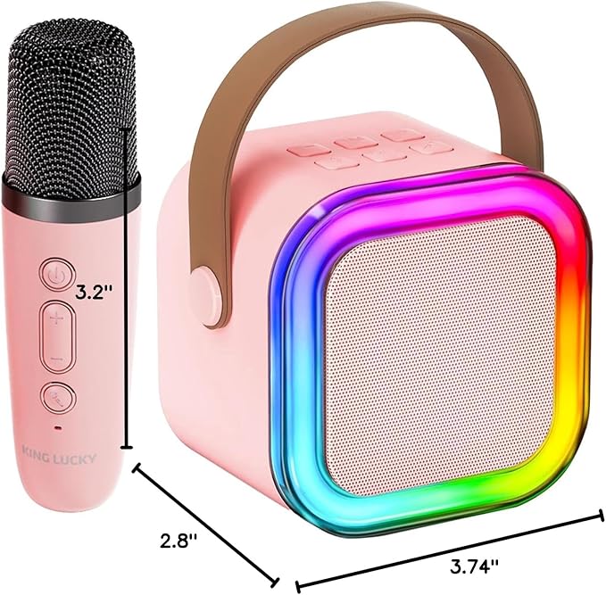 Kinglucky Mini Karaoke Machine for Kids, 2025 TOP Birthday Gifts Ideas for 3-12 Year Old Girls, Christmas Party Gifts Kids' Personal Video Players Accessories with Wireless Microphone - Pink