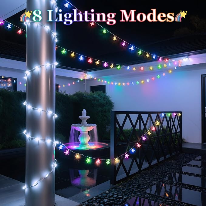 Star String Lights 360 LED 132FT,8 Modes Plug in Star Fairy Lights with Timer & Memory, Indoor Outdoor Star Christmas Lights for Birthday Party Bedroom Wedding Home Classroom Decor Multicolor