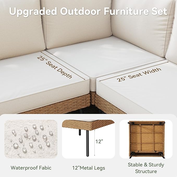 Aoxun 6 Piece Patio Furniture Set, 6 Seats Outdoor Sectional Sofas - Image 2