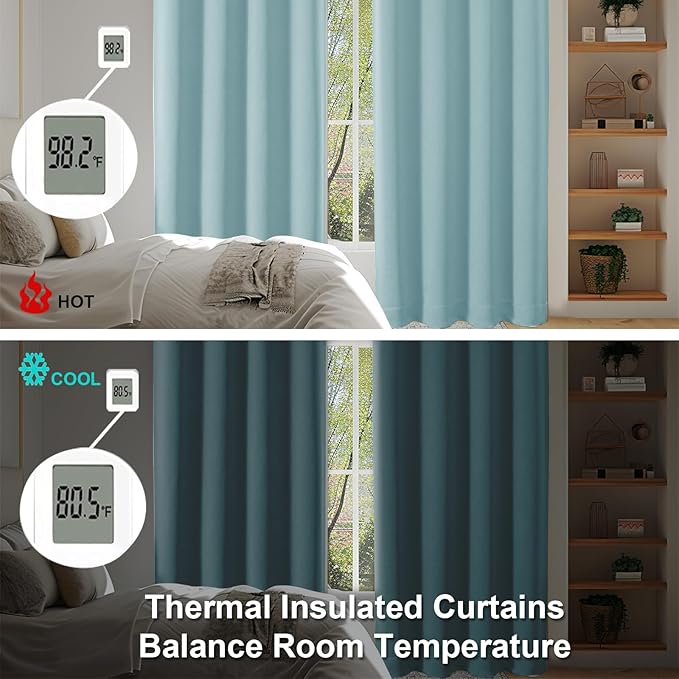 Simplebrand Ava Aqua Blackout Curtains for Bedroom 96 Inches Long 2 Panels, Solid Thermal Insulated, Energy Saving Nursery Window Treatment Curtains Blackout Drapes, W40 x L96 Inch, Aqua